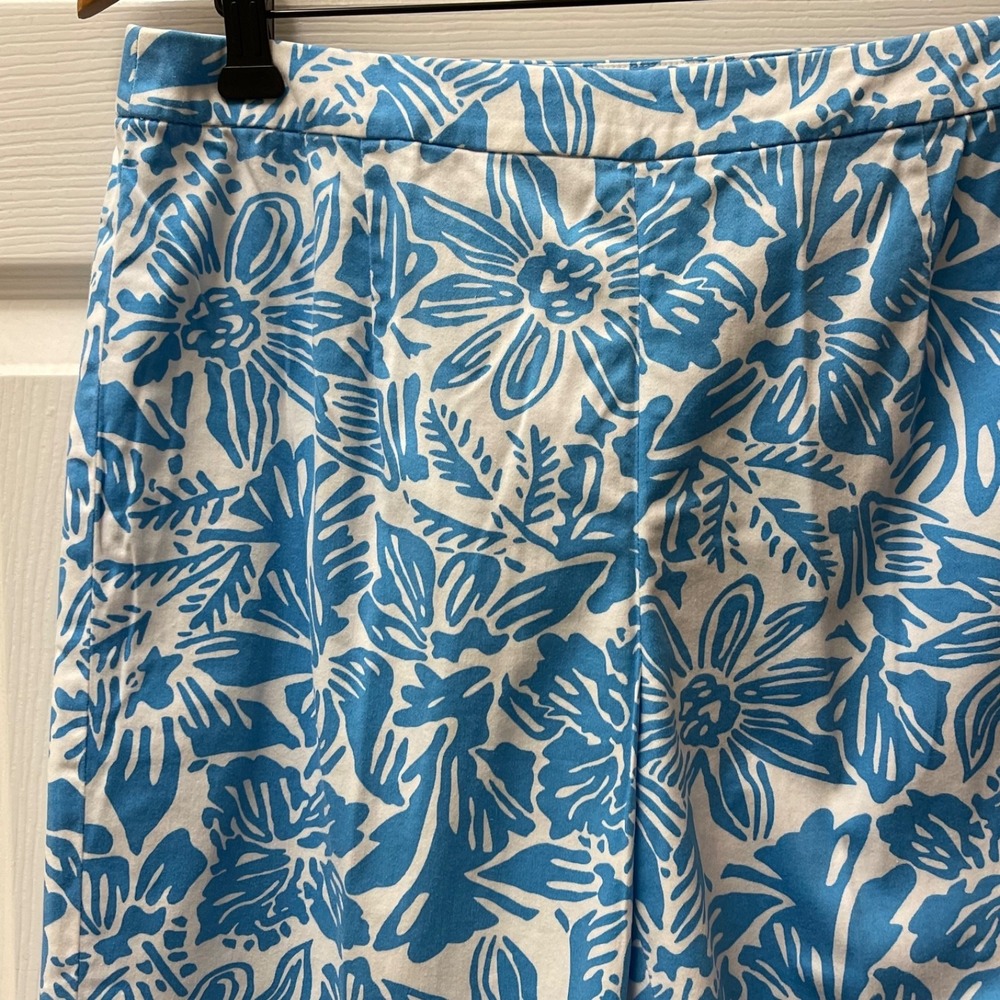 Vintage Talbots Womens Petite Sz 8P Blue & White Stretch High Waist Cotton Pants
